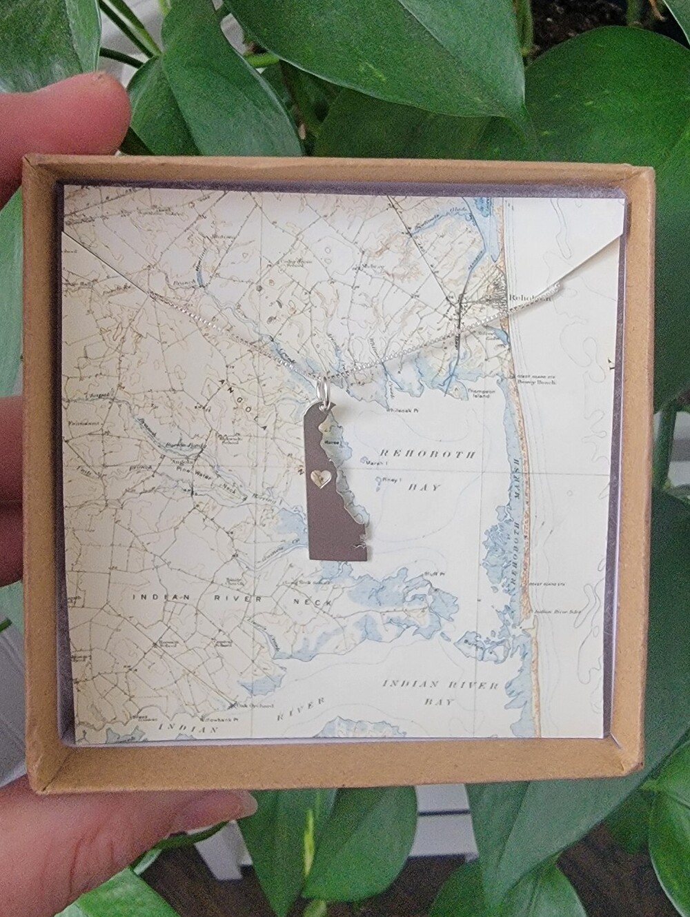 Sterling Silver Delaware State Necklace in Silver